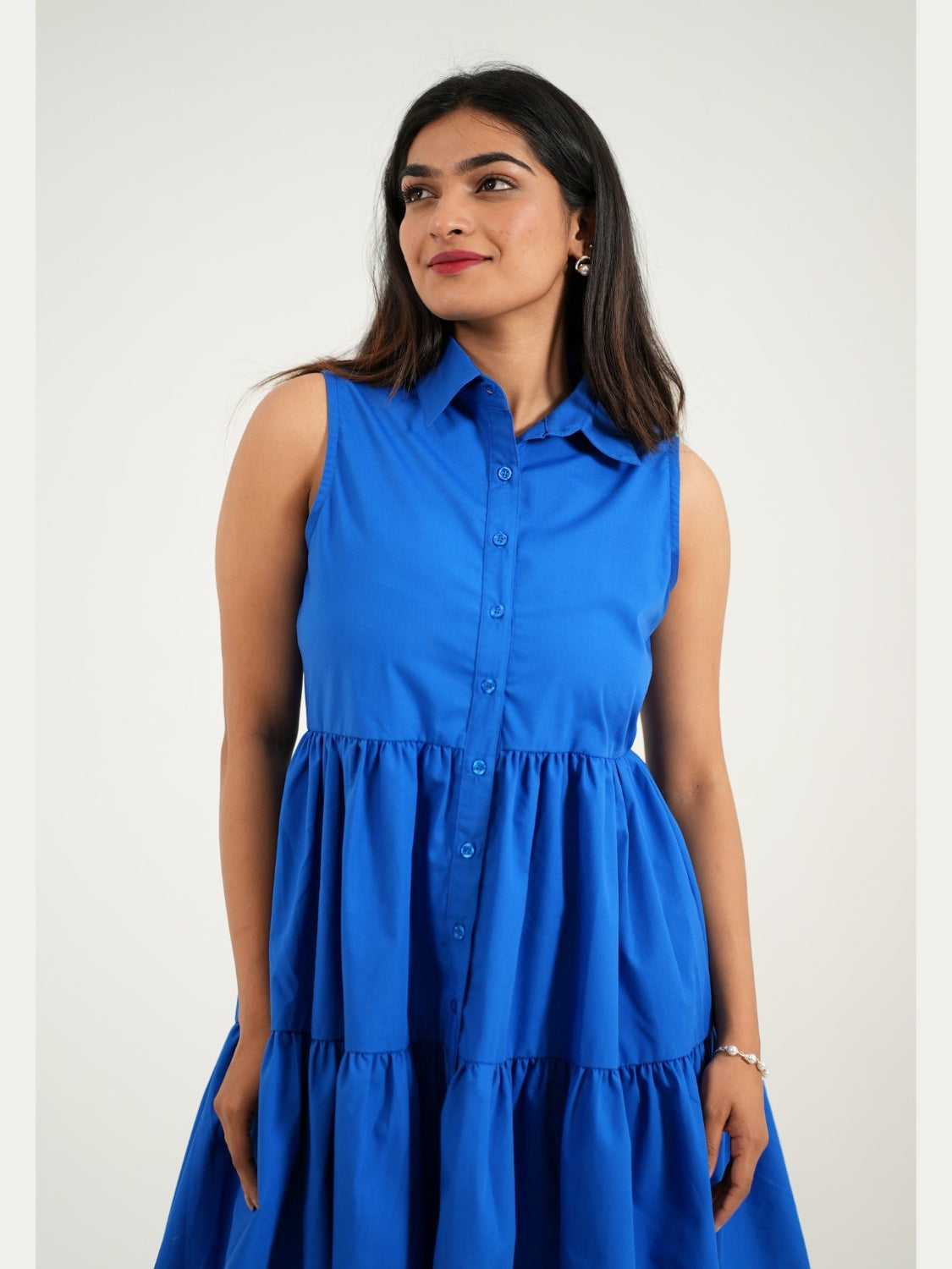 Solid Blue Tier Dress