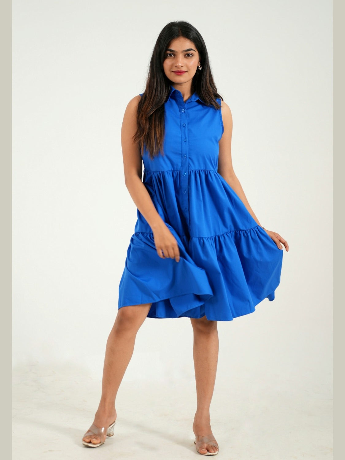 Solid Blue Tier Dress