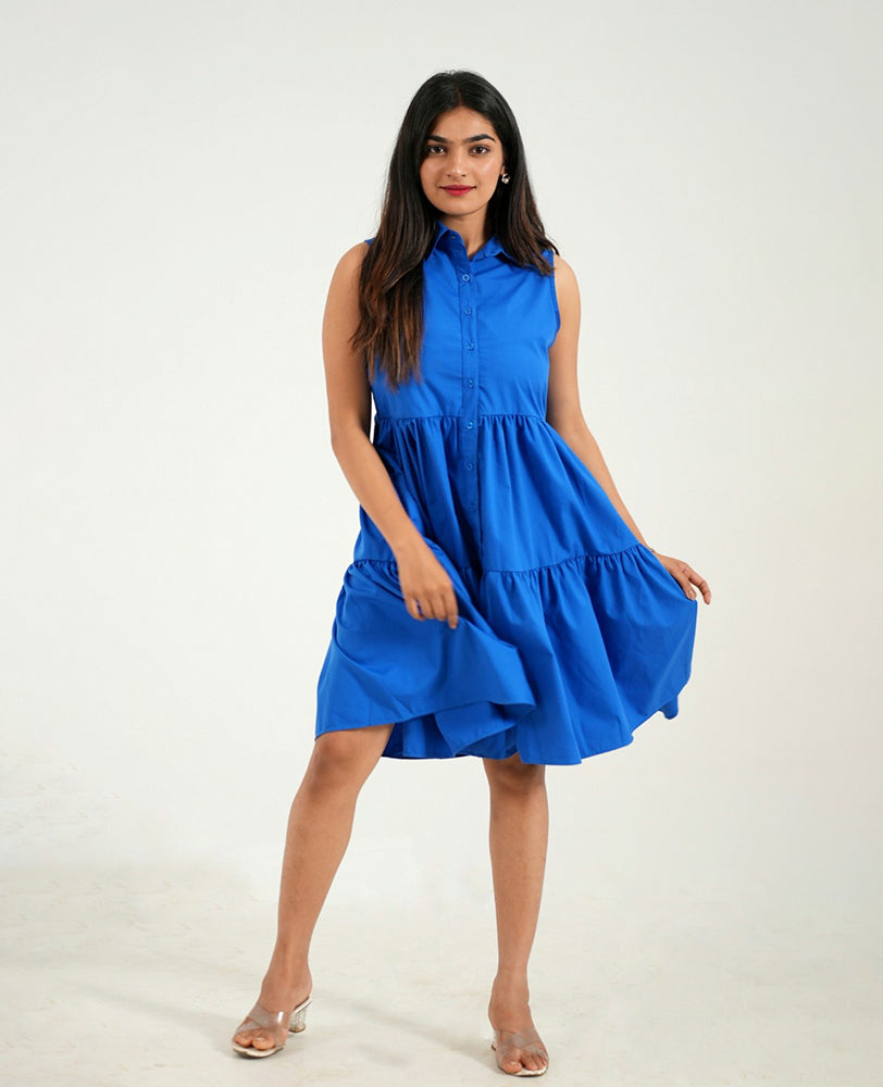 Solid Blue Tier Dress