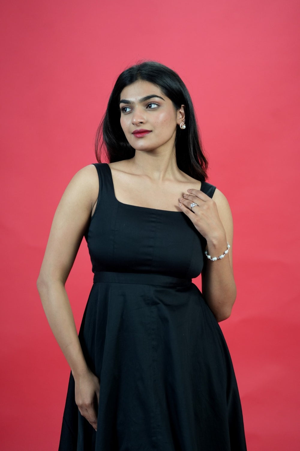 Solid Black Square Neck Dress