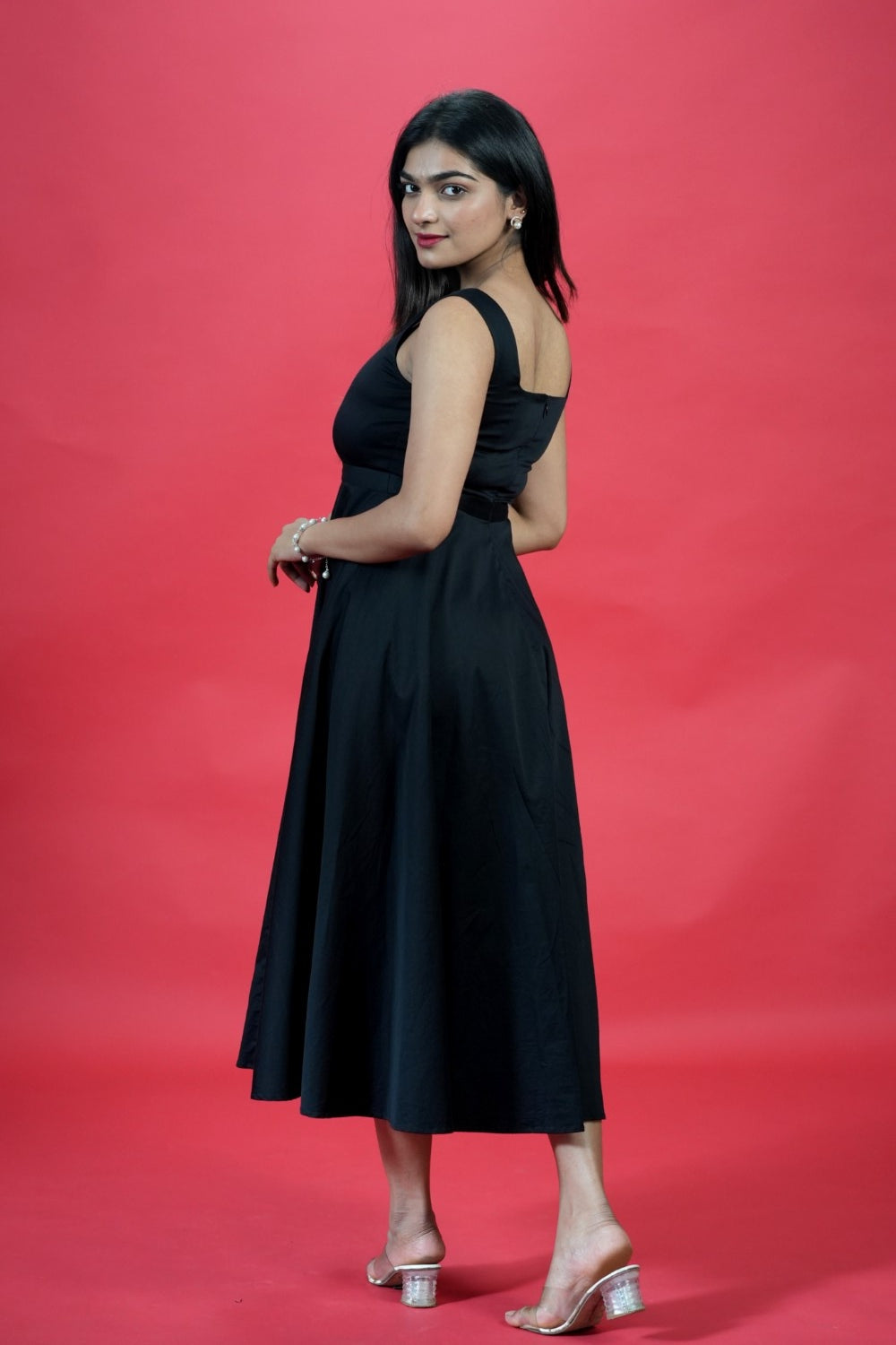 Solid Black Square Neck Dress