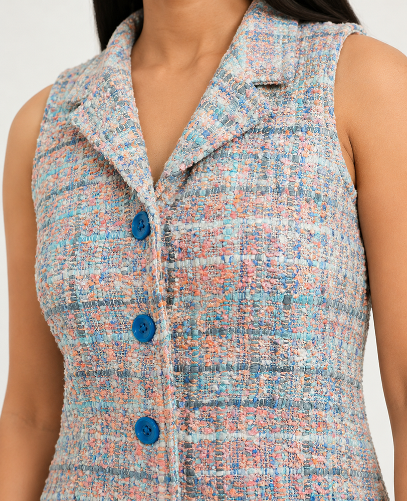 Elegant Tweed Sleeveless Mini Dress