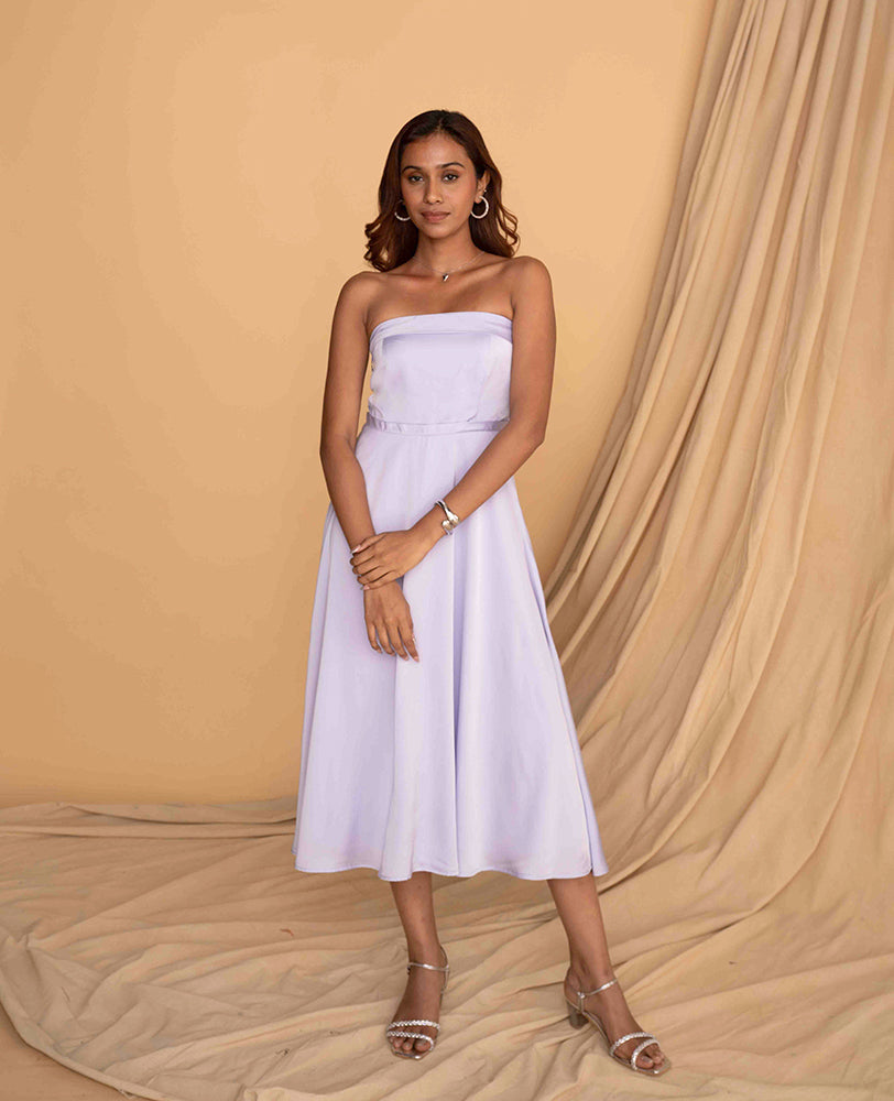 Mileenia Lavender Strapless Flowy Midi Dress