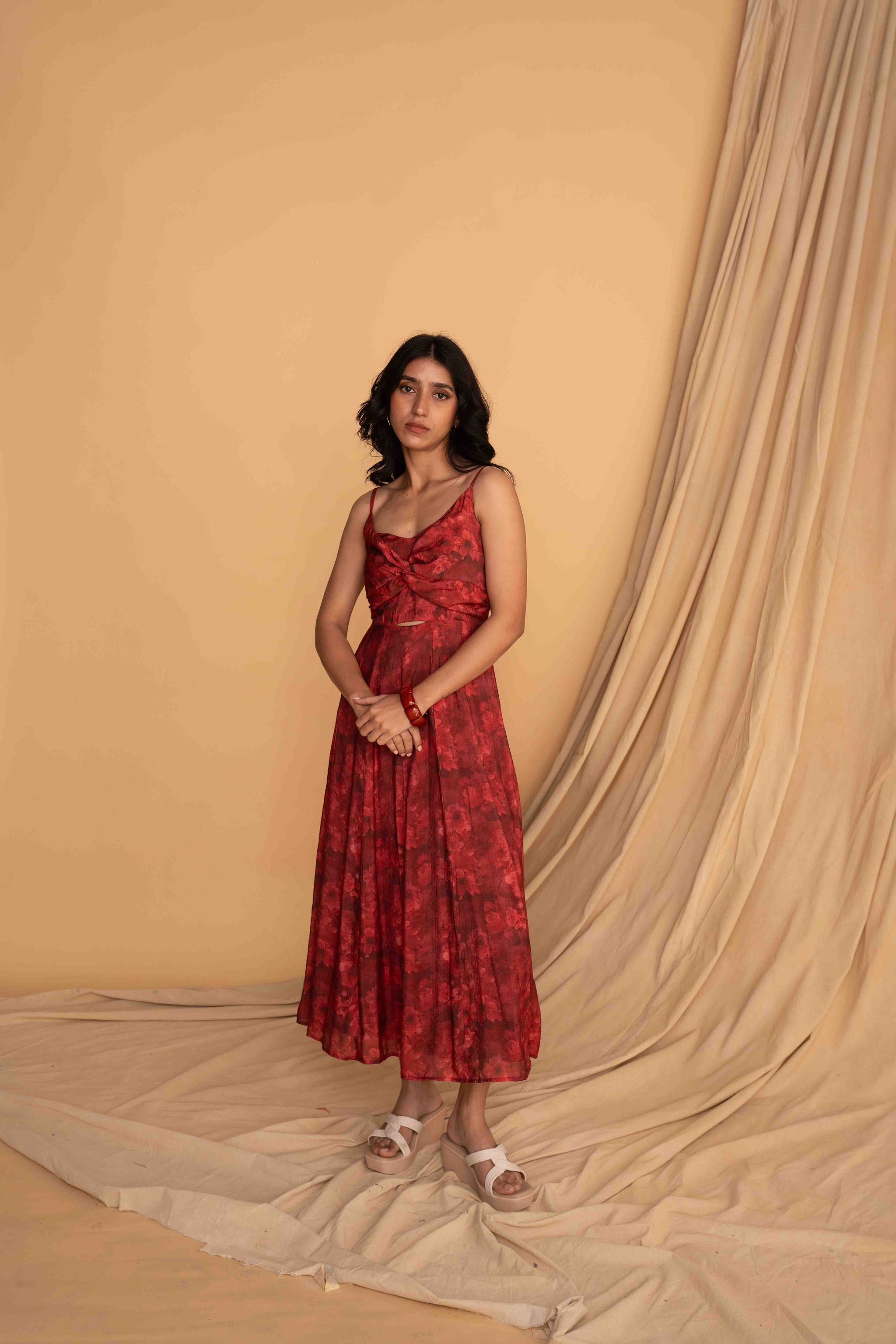 Mileenia Red Floral Cutout Maxi Dress with Spaghetti Straps