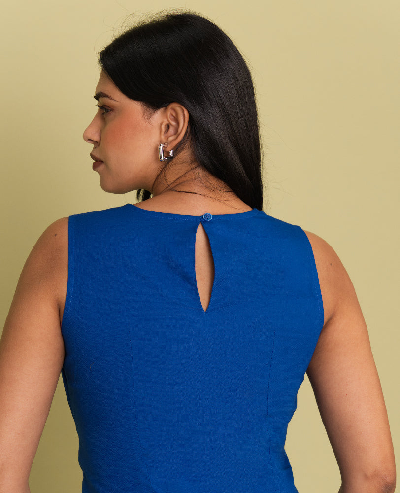 Mileenia Blue Sleeveless Tie-Waist Pencil Dress