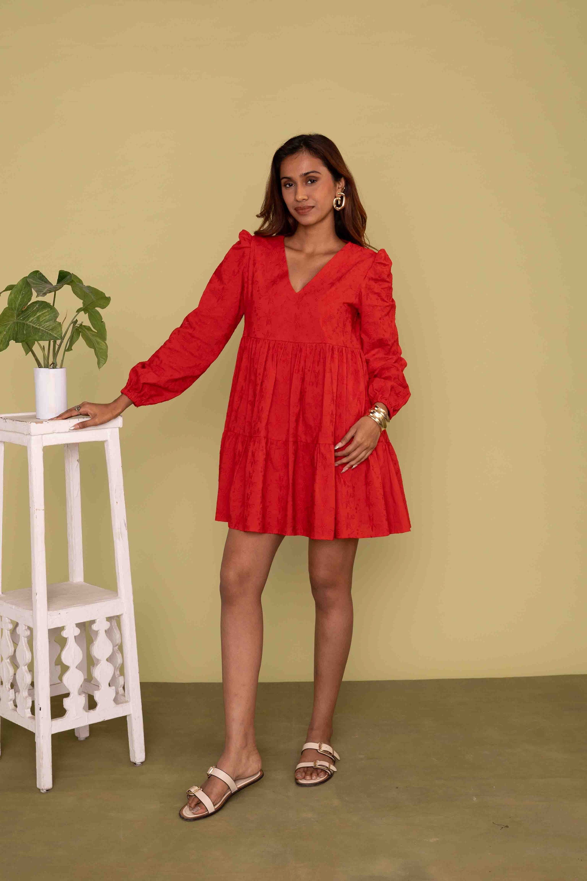 Mileenia Red Long Sleeve Mini Dress