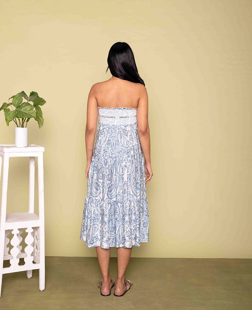 Blue Paisley Breeze Smocked Midi Dress - Mileenia