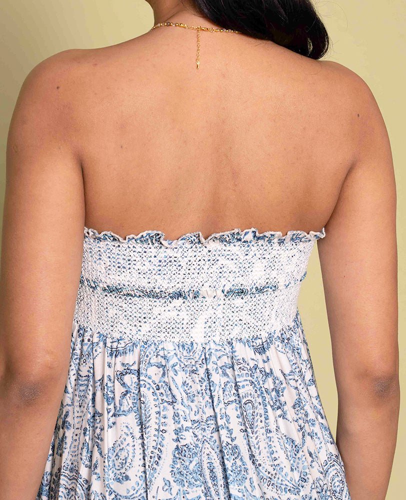 Blue Paisley Breeze Smocked Midi Dress - Mileenia