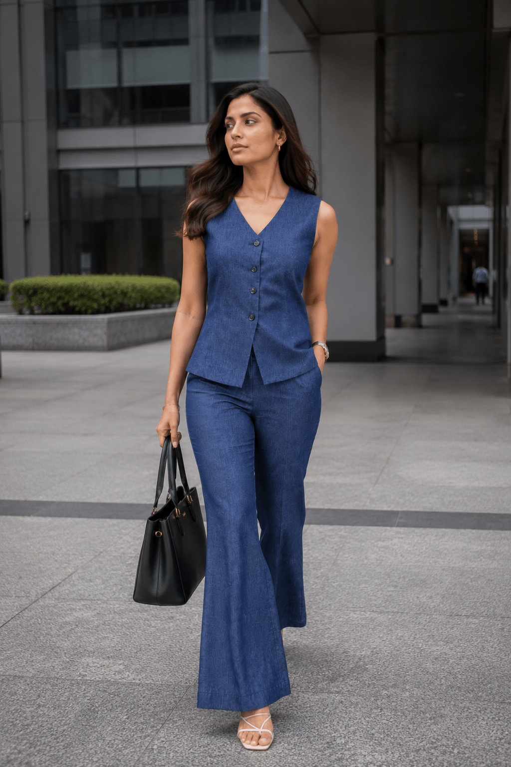 Denim Blue Tailored Waistcoat with Bootcut Trouser Co-ord Set - Mileenia