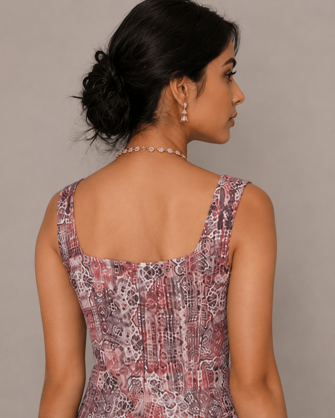 Dusty Rose Cotton Square Neck Flared Midi Dress - Mileenia