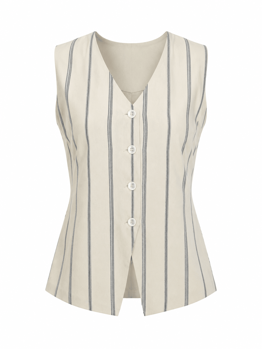 Ivory Navy Stripe Sleeveless Tailored Waistcoat - Mileenia
