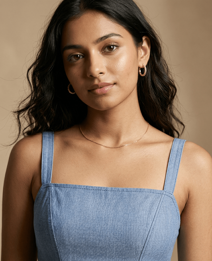 Light Blue Cotton Square Neck Flared Midi Dress - Mileenia