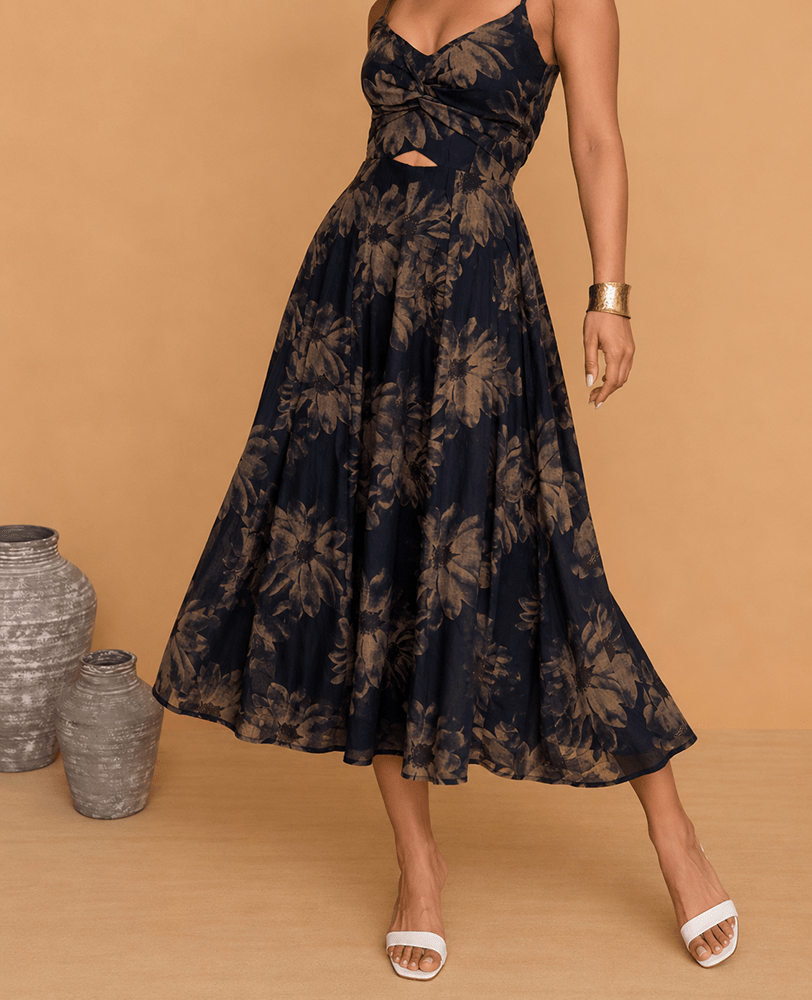 Midnight Bloom Midi Dress - Mileenia