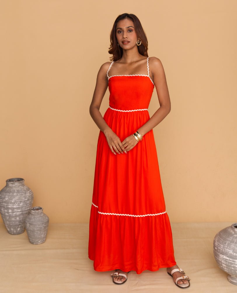 Orange Spaghetti Strap Maxi Dress - Mileenia