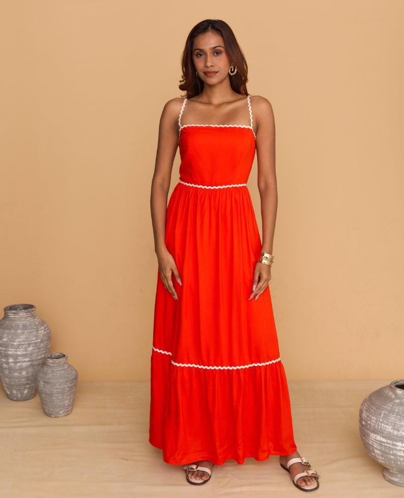 Orange Spaghetti Strap Maxi Dress - Mileenia
