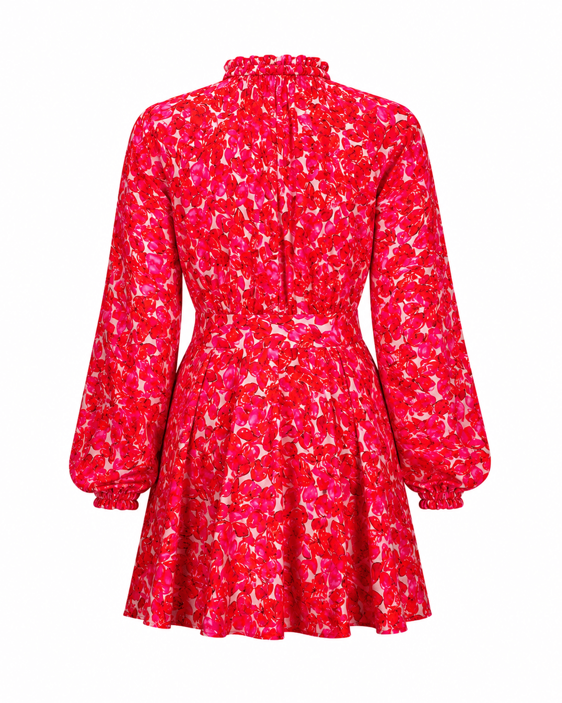 Pink Abstract Floral Bardot Neck Puff Sleeve Tiered Midi Dress - Mileenia