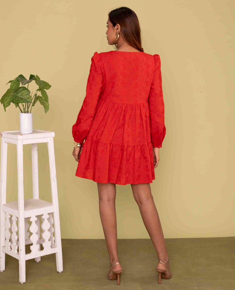 Red Long Sleeve Mini Dress - Mileenia