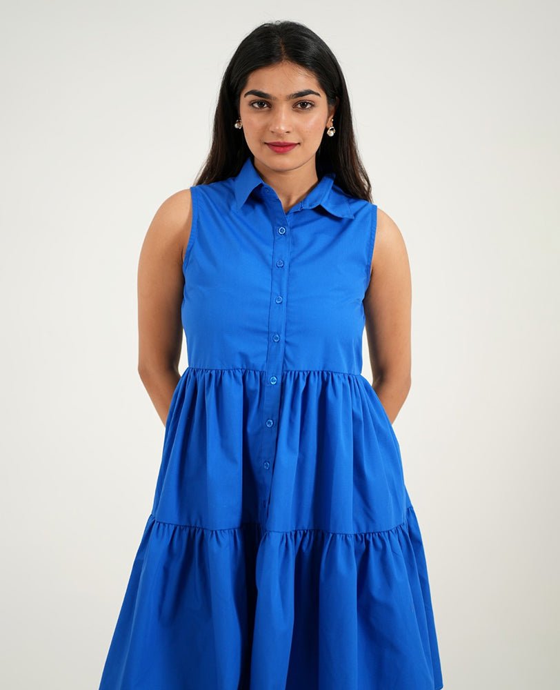 Solid Blue Tier Dress - Mileenia