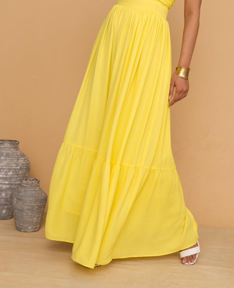 Yellow Cutout Maxi Dress with Spaghetti Straps - Mileenia