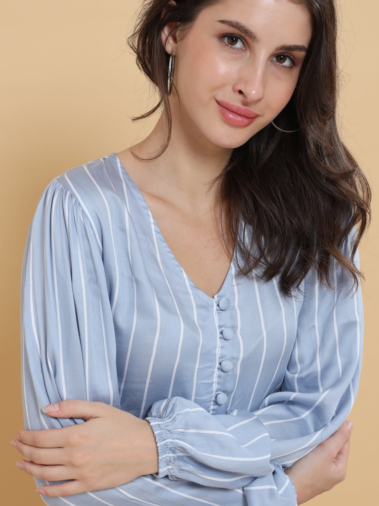 Women Monotone Striped Crop Top With Pants Co-Ords Set