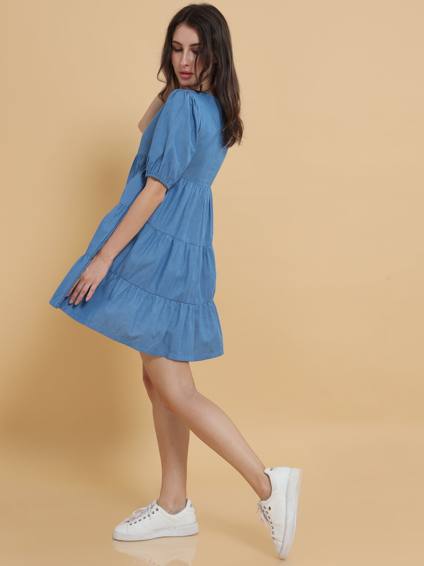Blue Denim Tiered Smock Dress