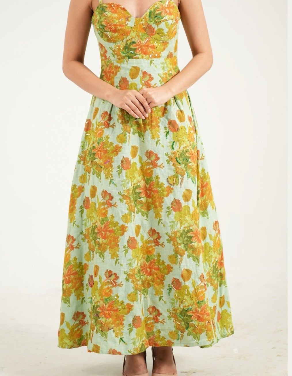 Green Lyra Designer Floral Dress