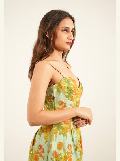 Green Lyra Designer Floral Dress