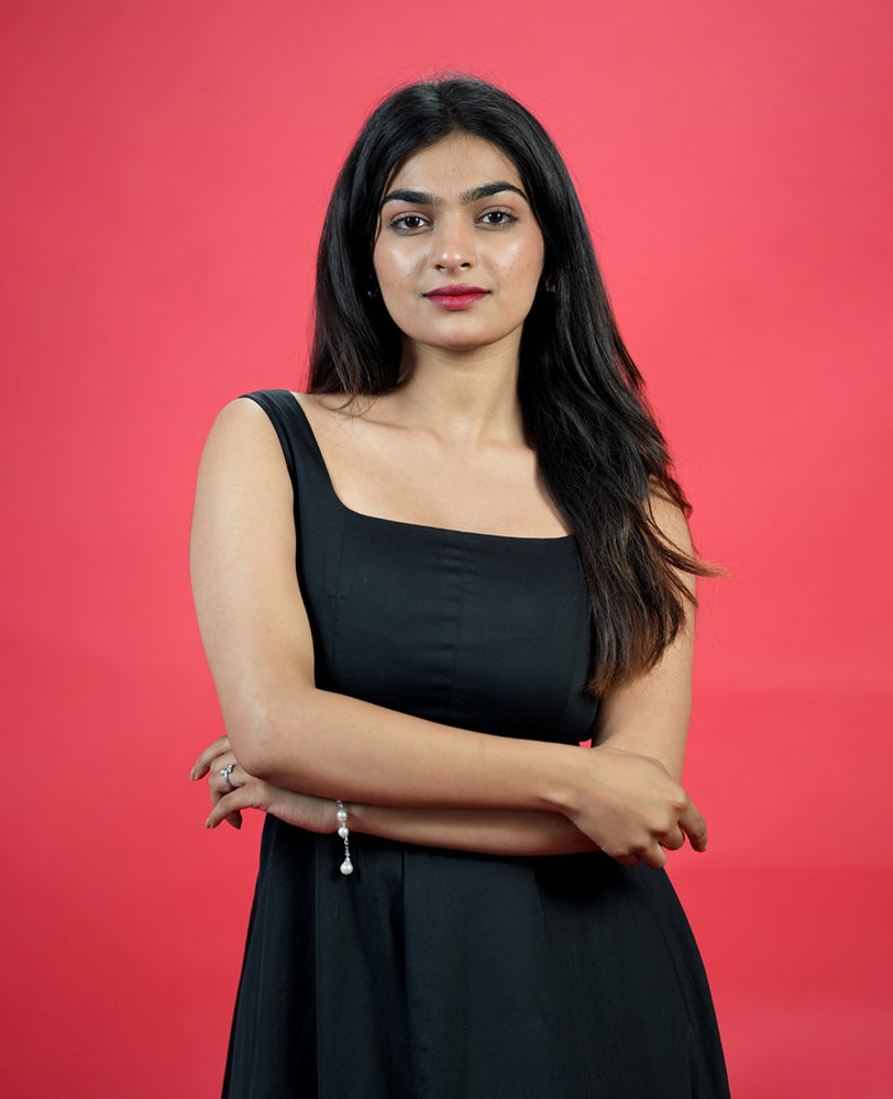 Solid Black Square Neck Dress