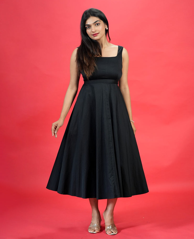 Solid Black Square Neck Dress