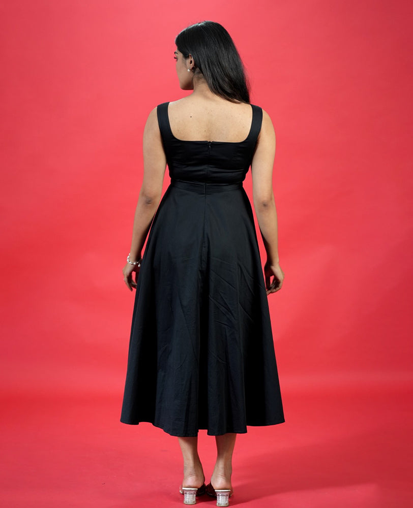 Solid Black Square Neck Dress