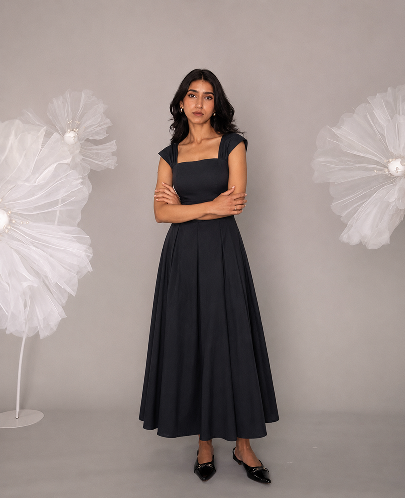 Black Pleated Maxi Dress