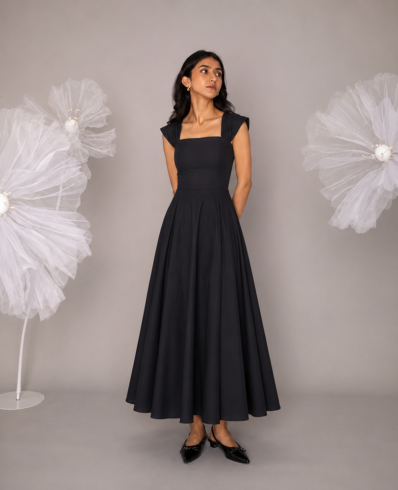 Black Pleated Maxi Dress