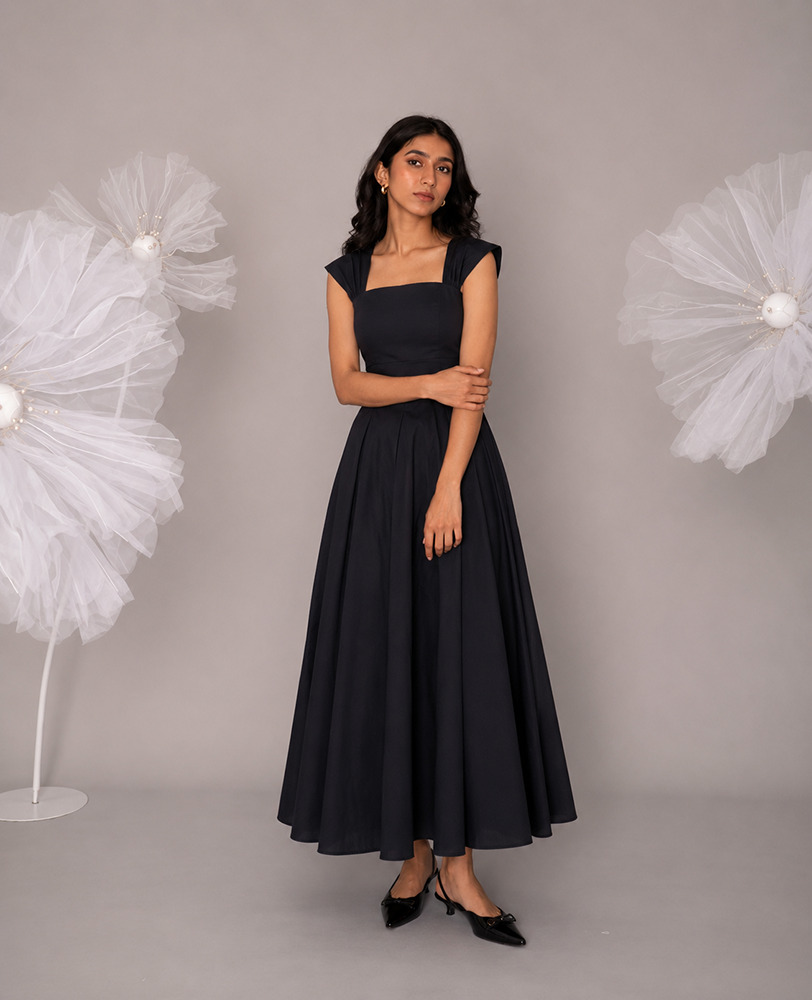 Black Pleated Maxi Dress