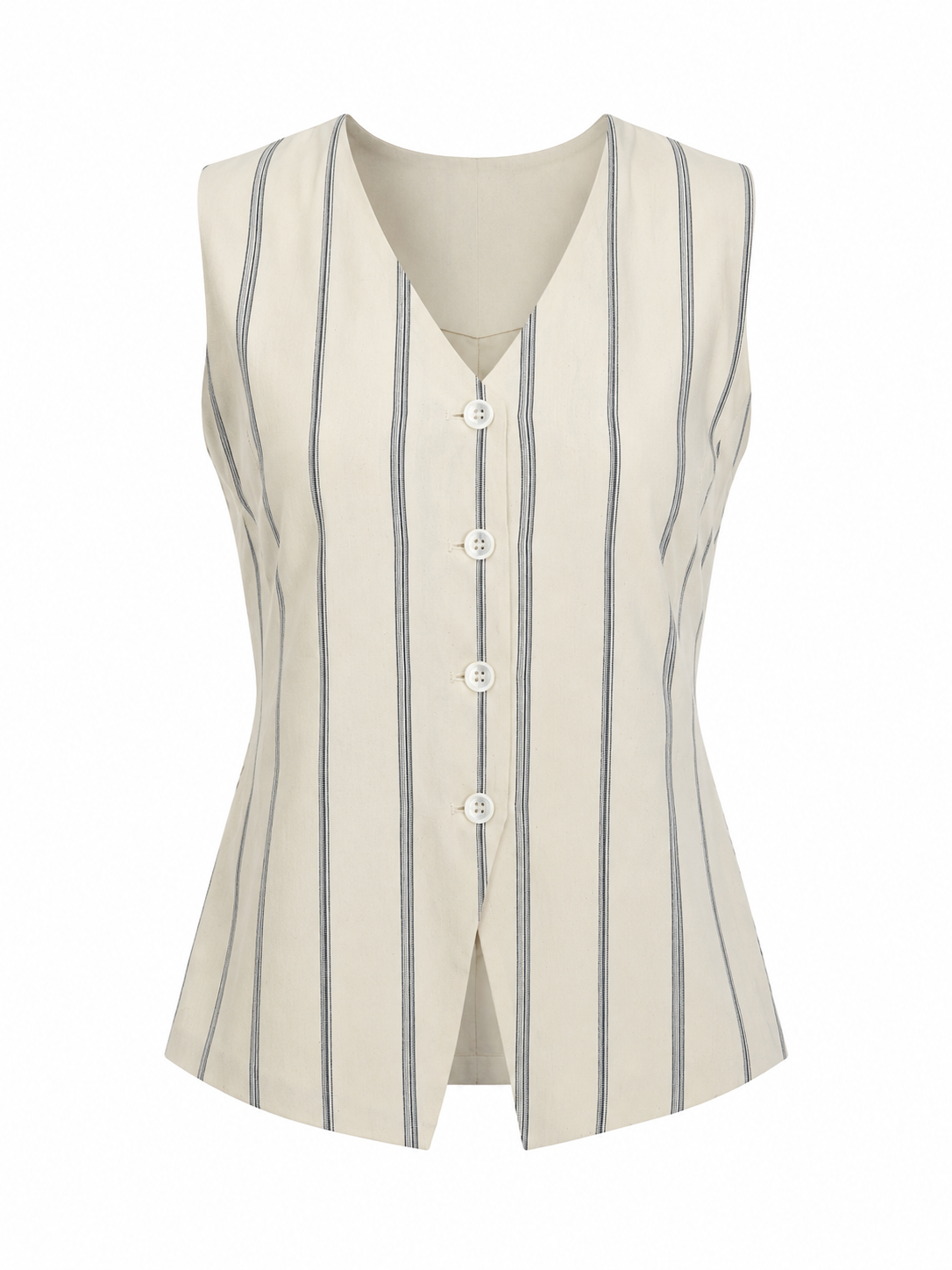 Ivory Navy Stripe Sleeveless Tailored Waistcoat