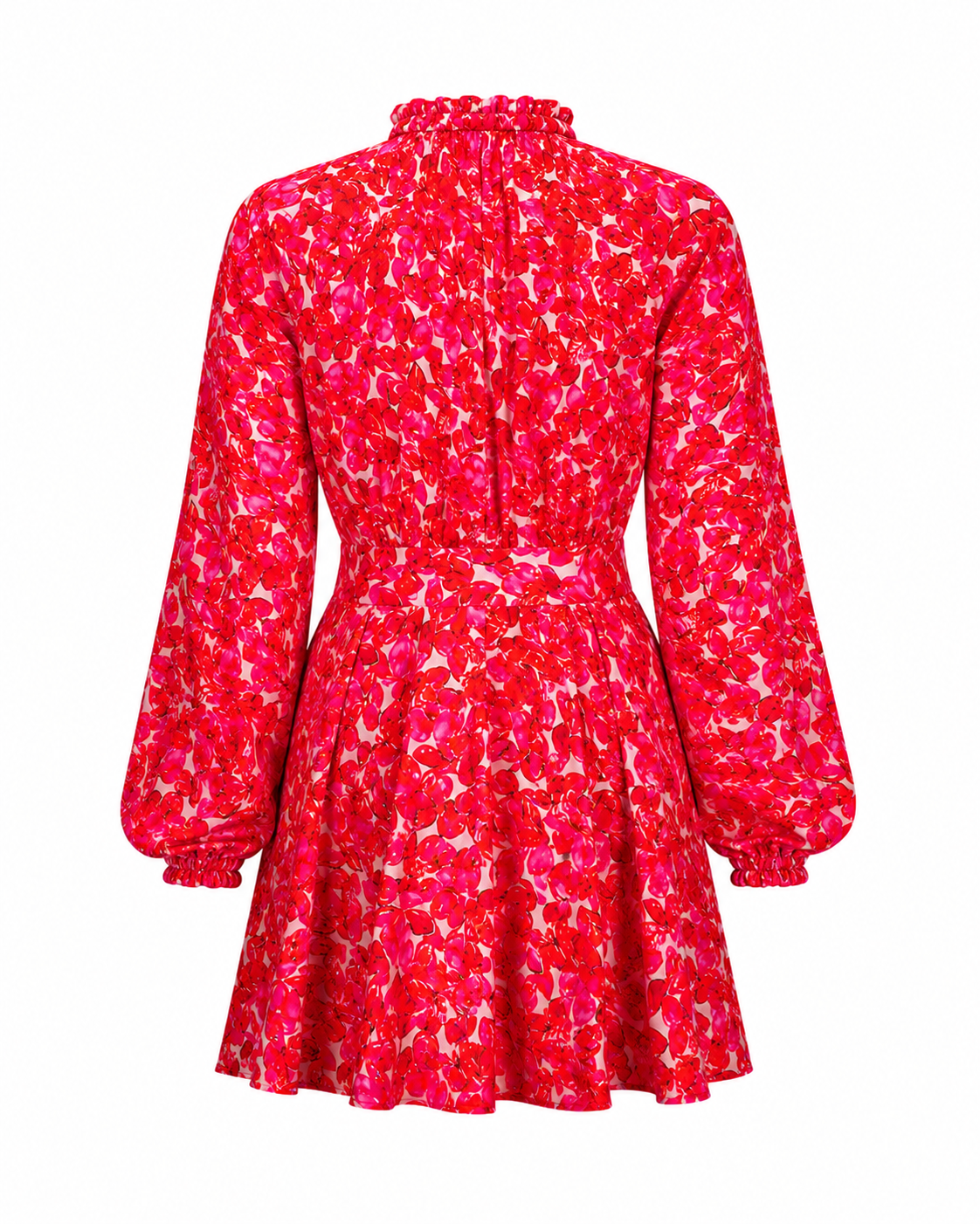 Pink Abstract Floral Bardot Neck Puff Sleeve Tiered Midi Dress