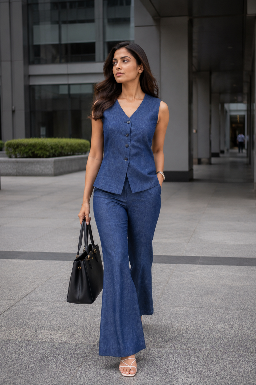 Denim Blue Tailored Waistcoat with Bootcut Trouser Co-ord Set