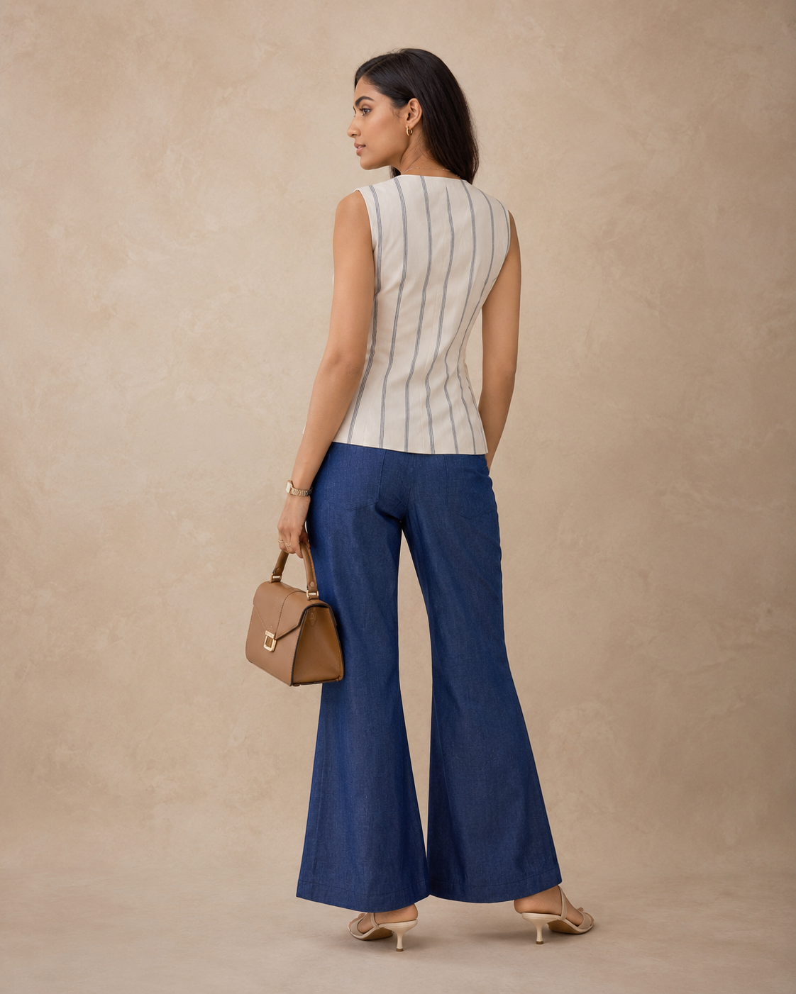 Ivory Navy Stripe Sleeveless Tailored Waistcoat