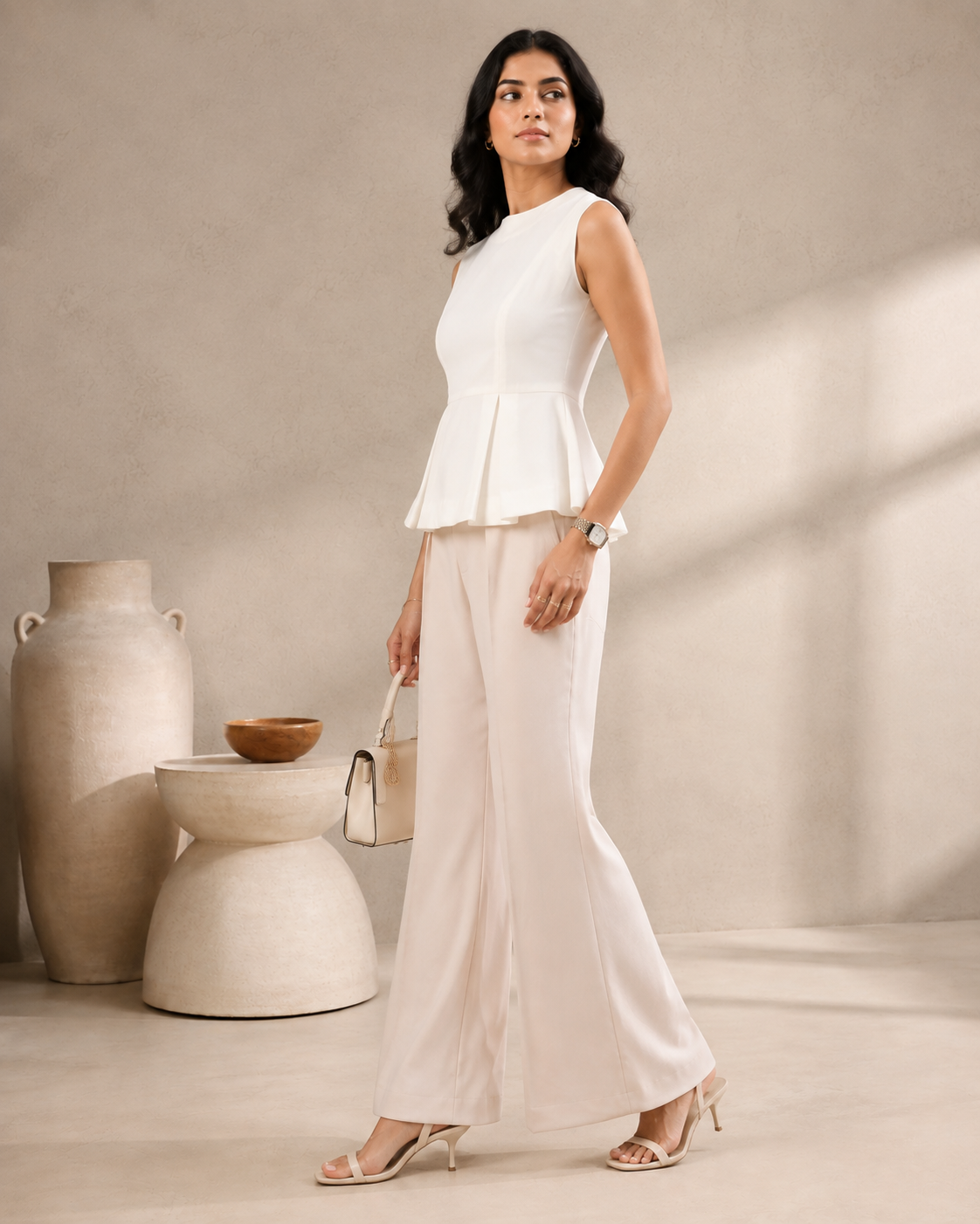 Ivory Sleeveless Peplum Top