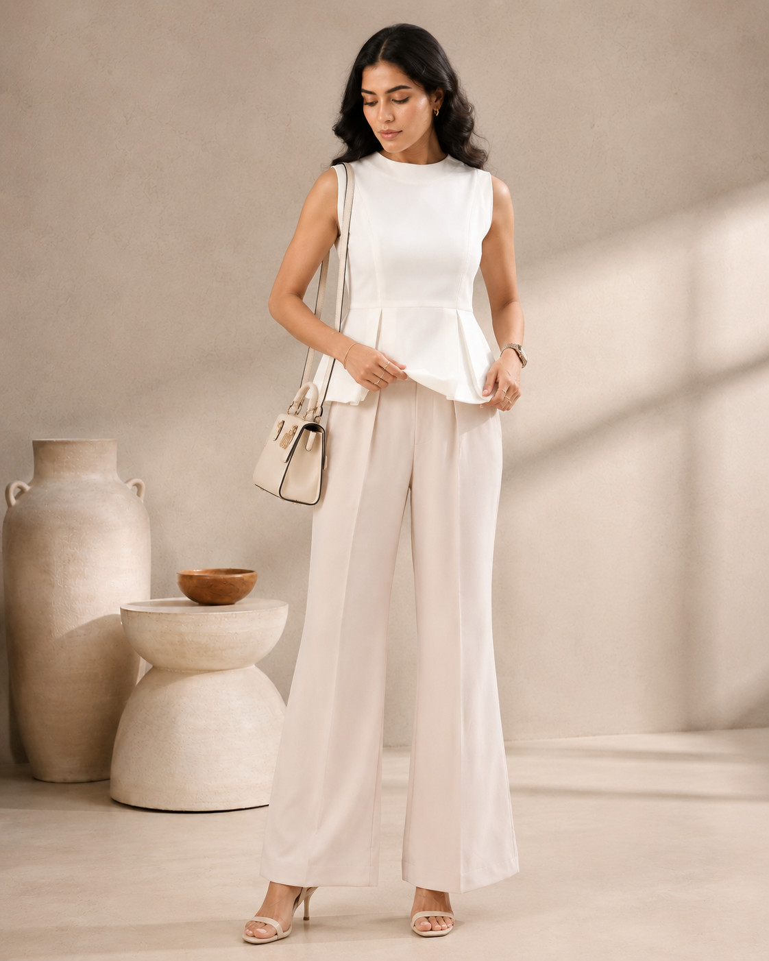 Ivory Sleeveless Peplum Top