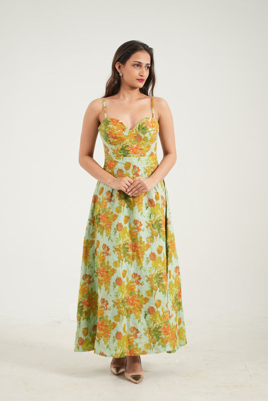 Green Lyra Designer Floral Dress