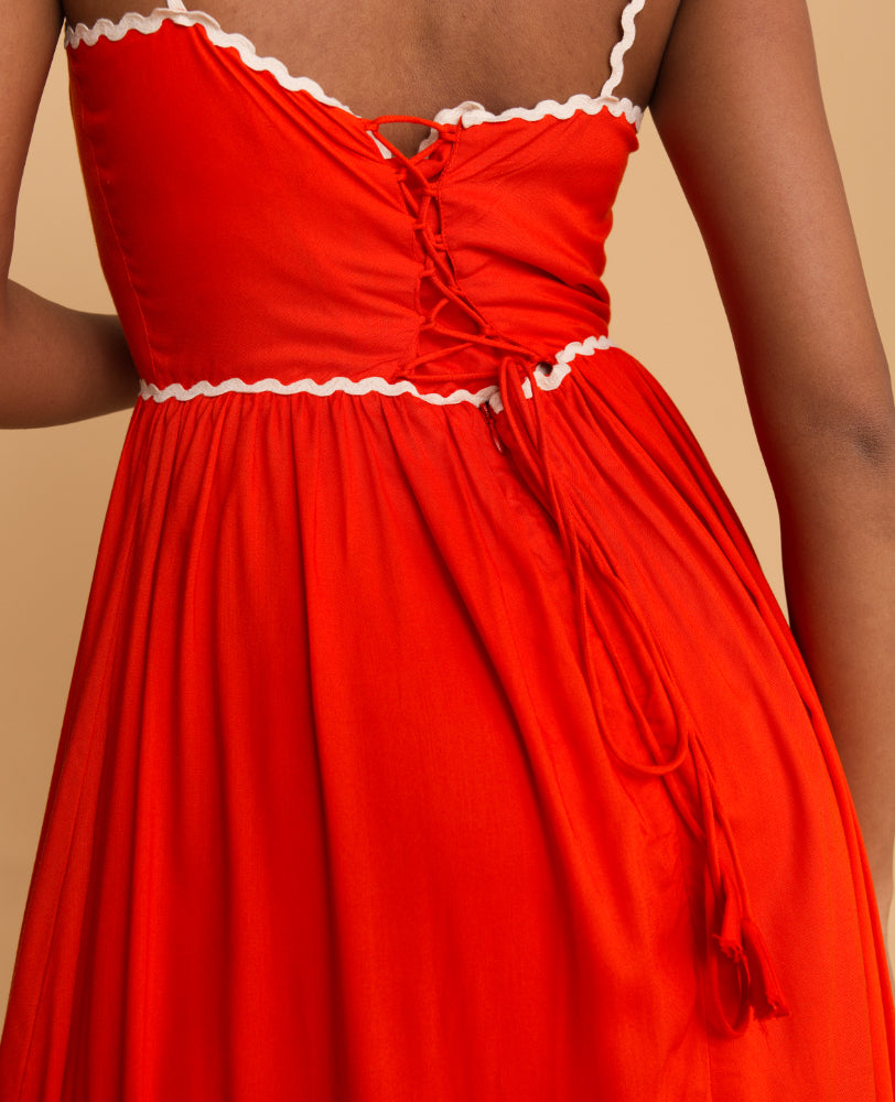 Mileenia Orange Spaghetti Strap Maxi Dress with White Trim