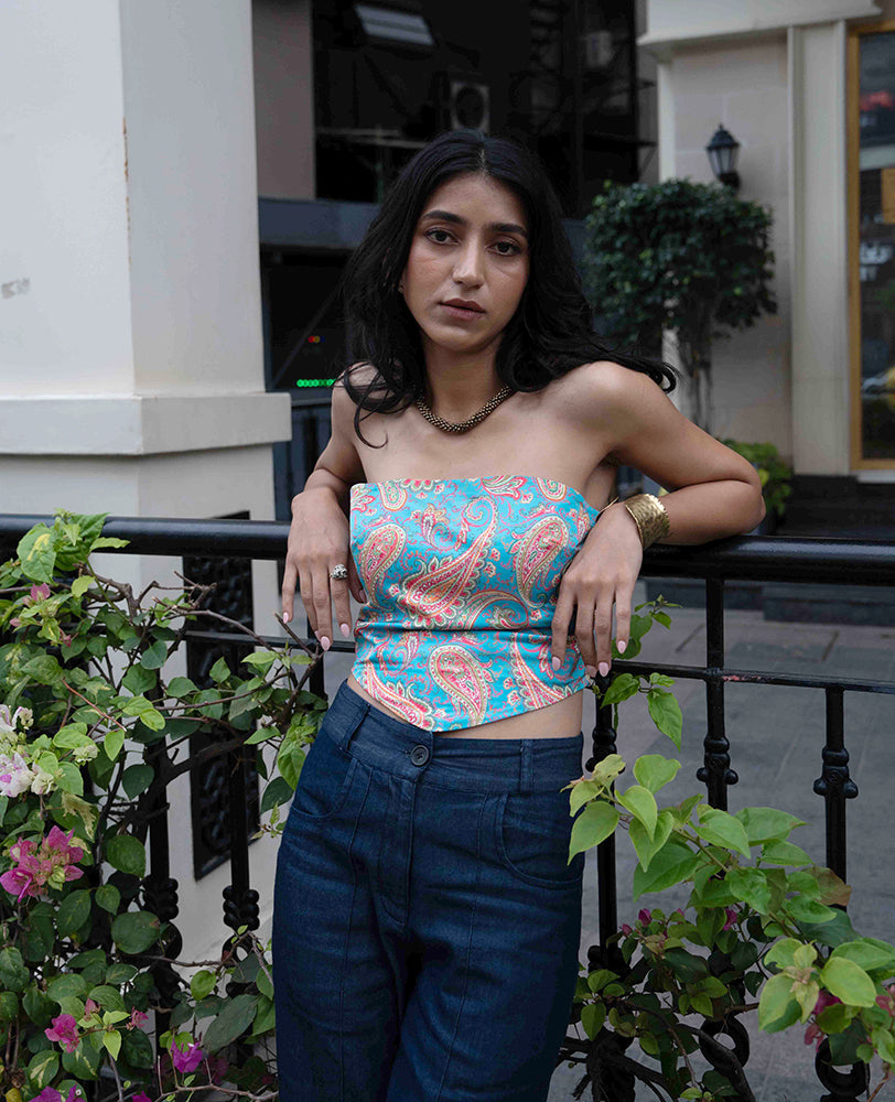Mileenia Azure Paisley Tube Top