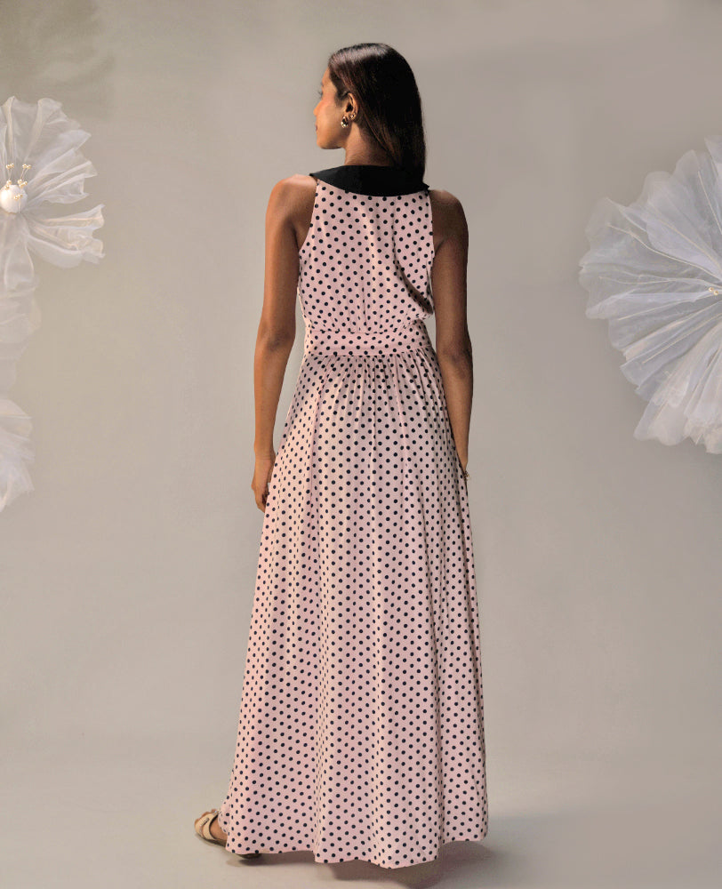 Mileenia Polka Dot Maxi Dress with Contrast Collar