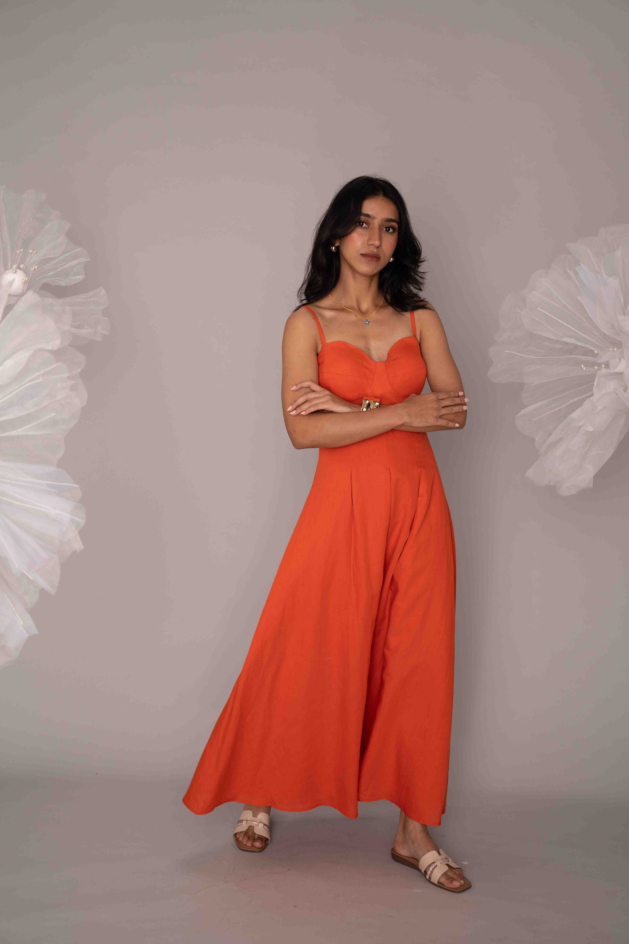 Mileenia Fiery Orange Wide-Leg Jumpsuit