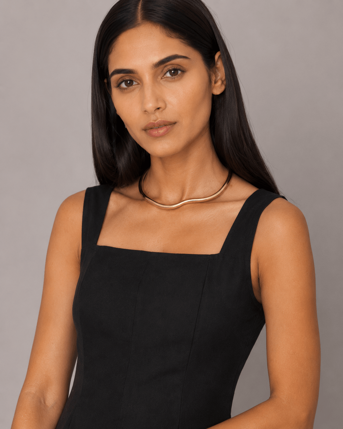 Black Cotton Square Neck Flared Midi Dress - Mileenia