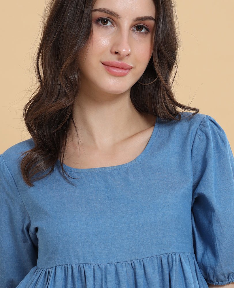 Blue Denim Tiered Smock Dress