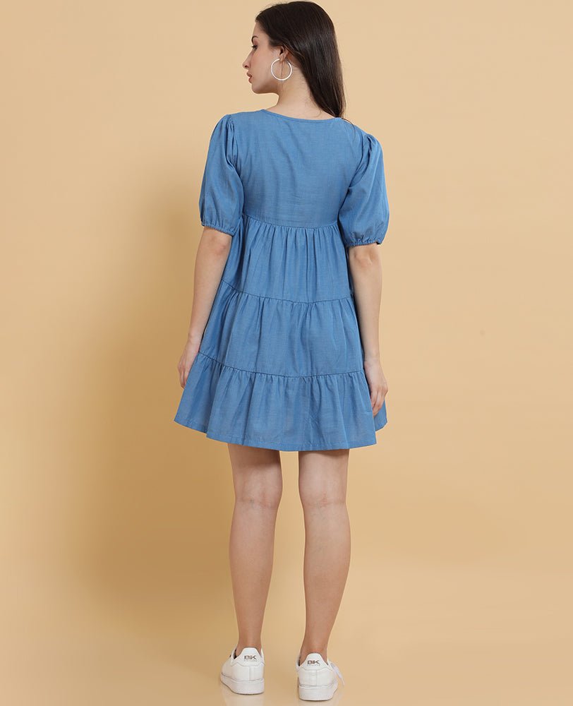 Blue Denim Tiered Smock Dress - Mileenia