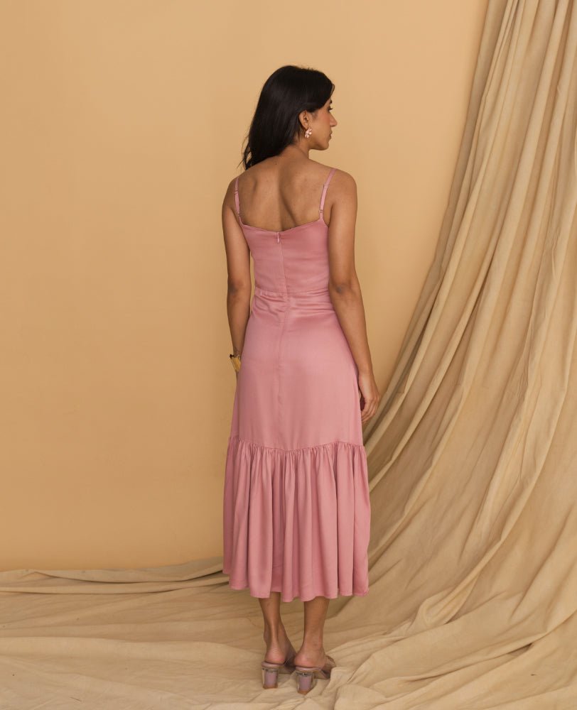 Blush Pink Bow - Tie Midi Dress - Mileenia