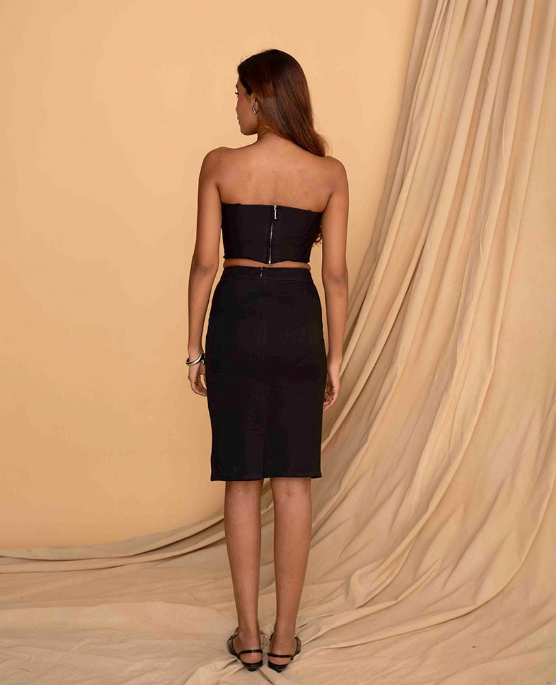Classic Black Co - ord Set with Strapless Tube Top & Mini Skirt - Mileenia