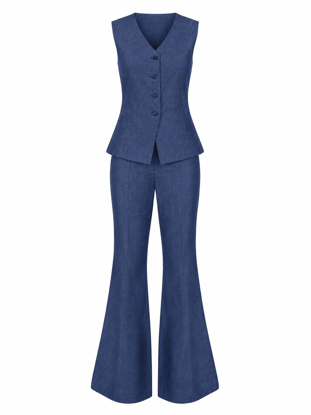 Denim Blue Tailored Waistcoat with Bootcut Trouser Co-ord Set - Mileenia